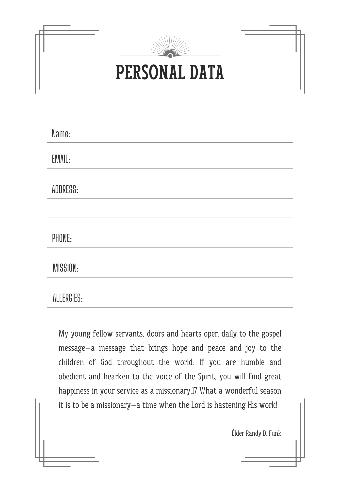 LDS Elder Missionary Planner (PRINTABLE)