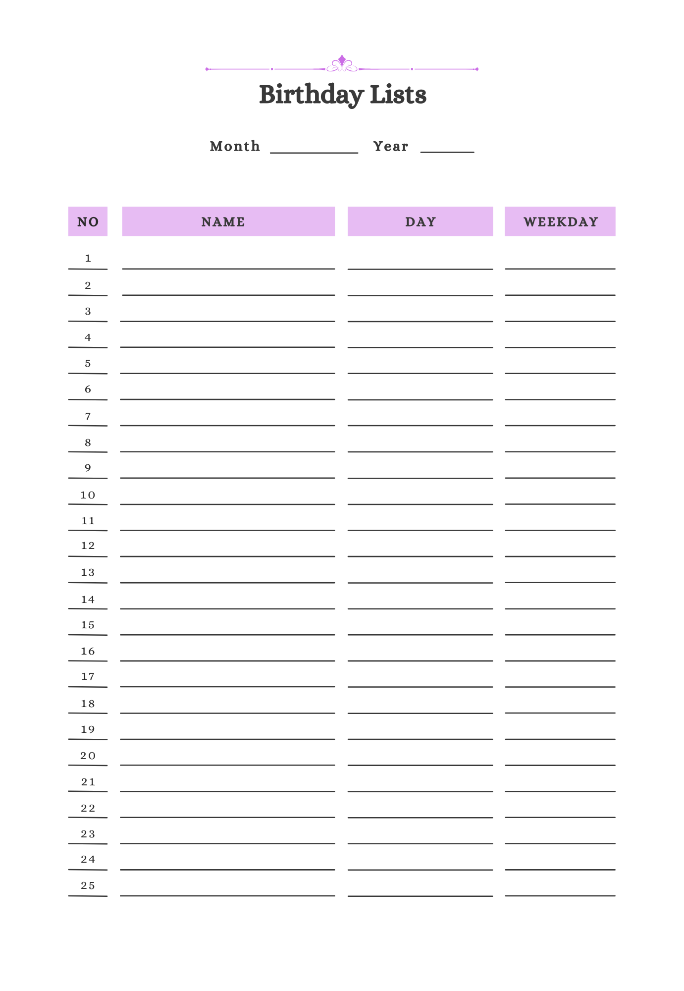 Notepad Birthday Lists (PRINTABLE)