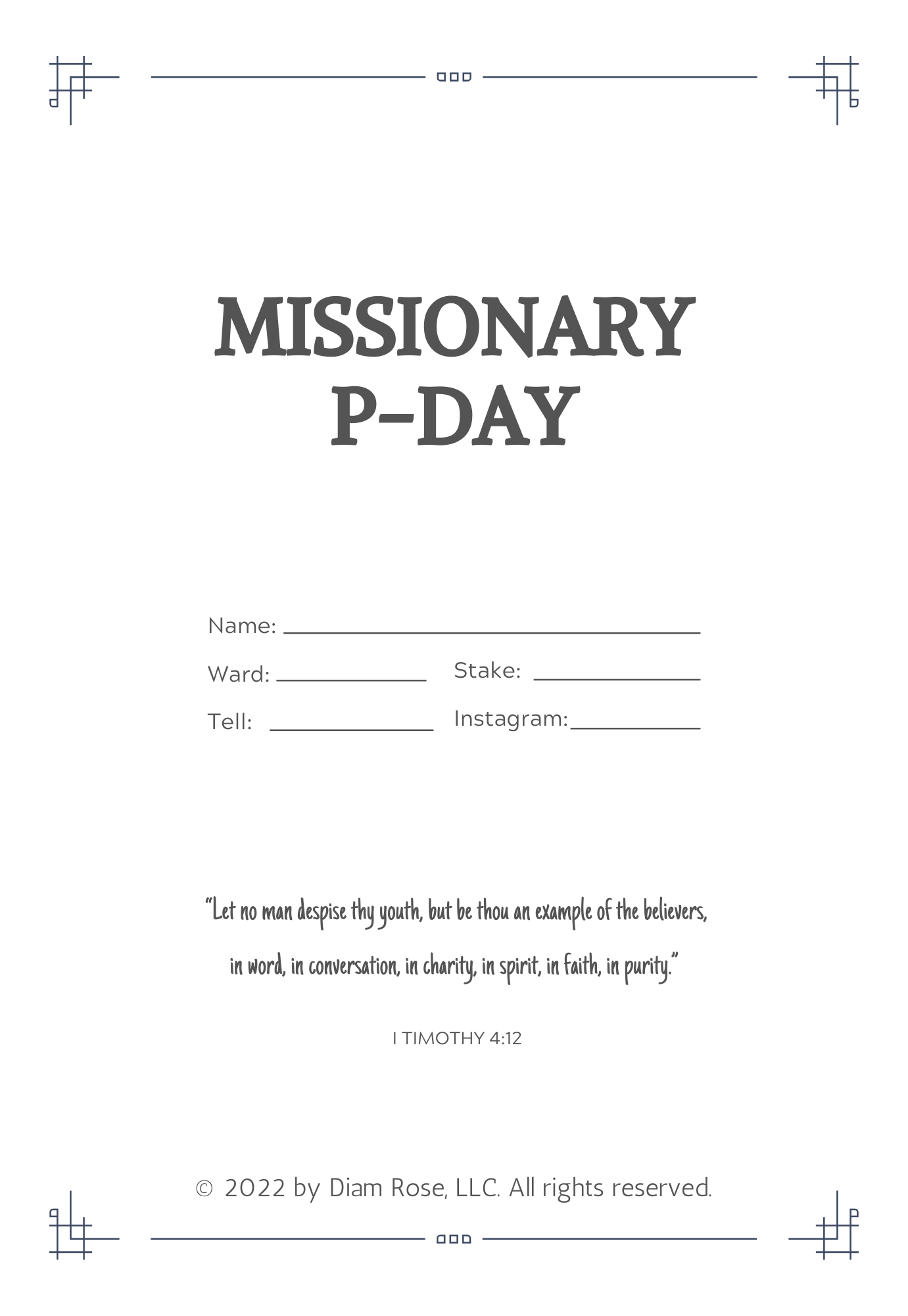 MISSIONARY P-DAY Journal (PRINTABLE)