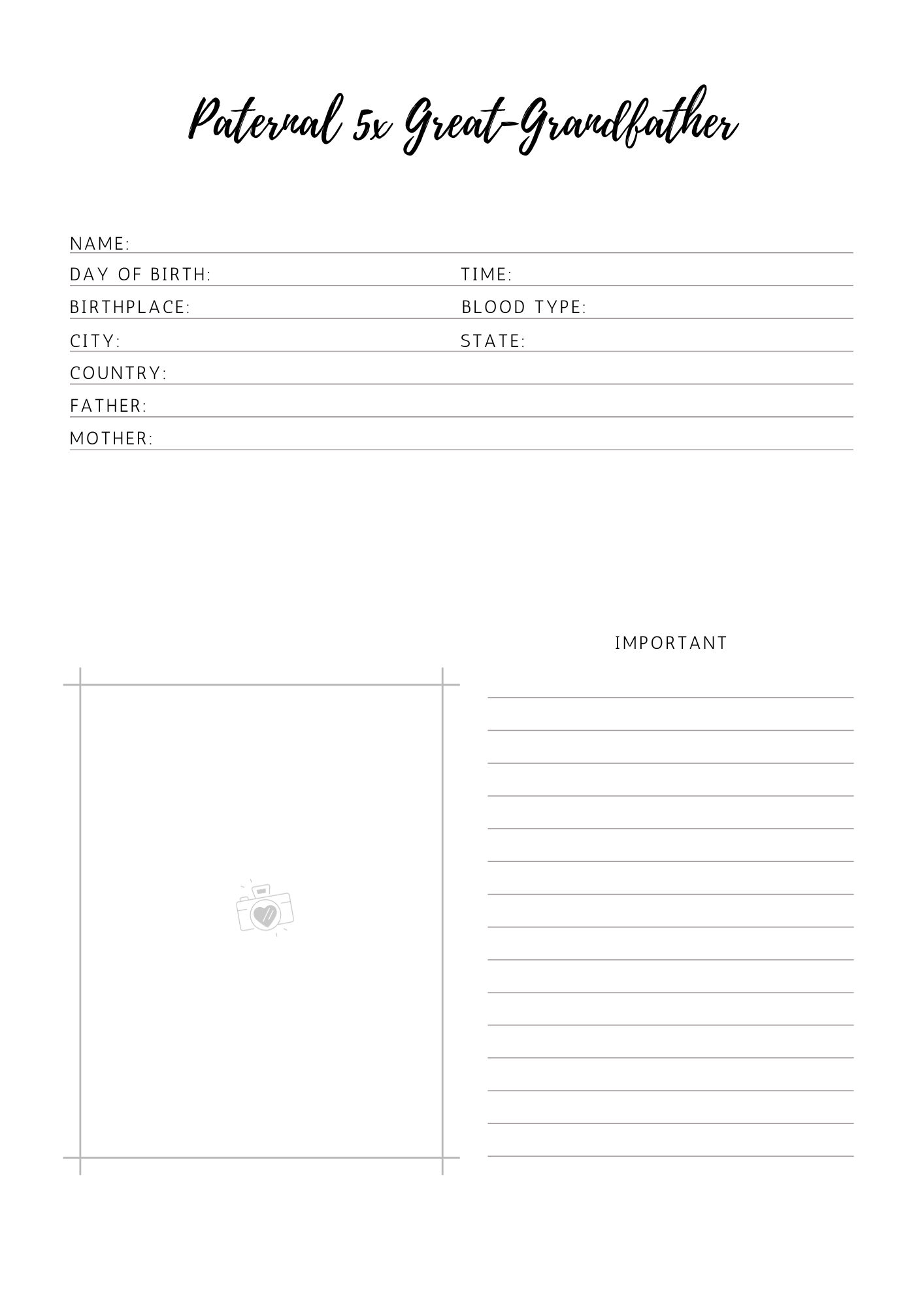 Family History Journal 5st to 8th Geration (PRINTABLE)