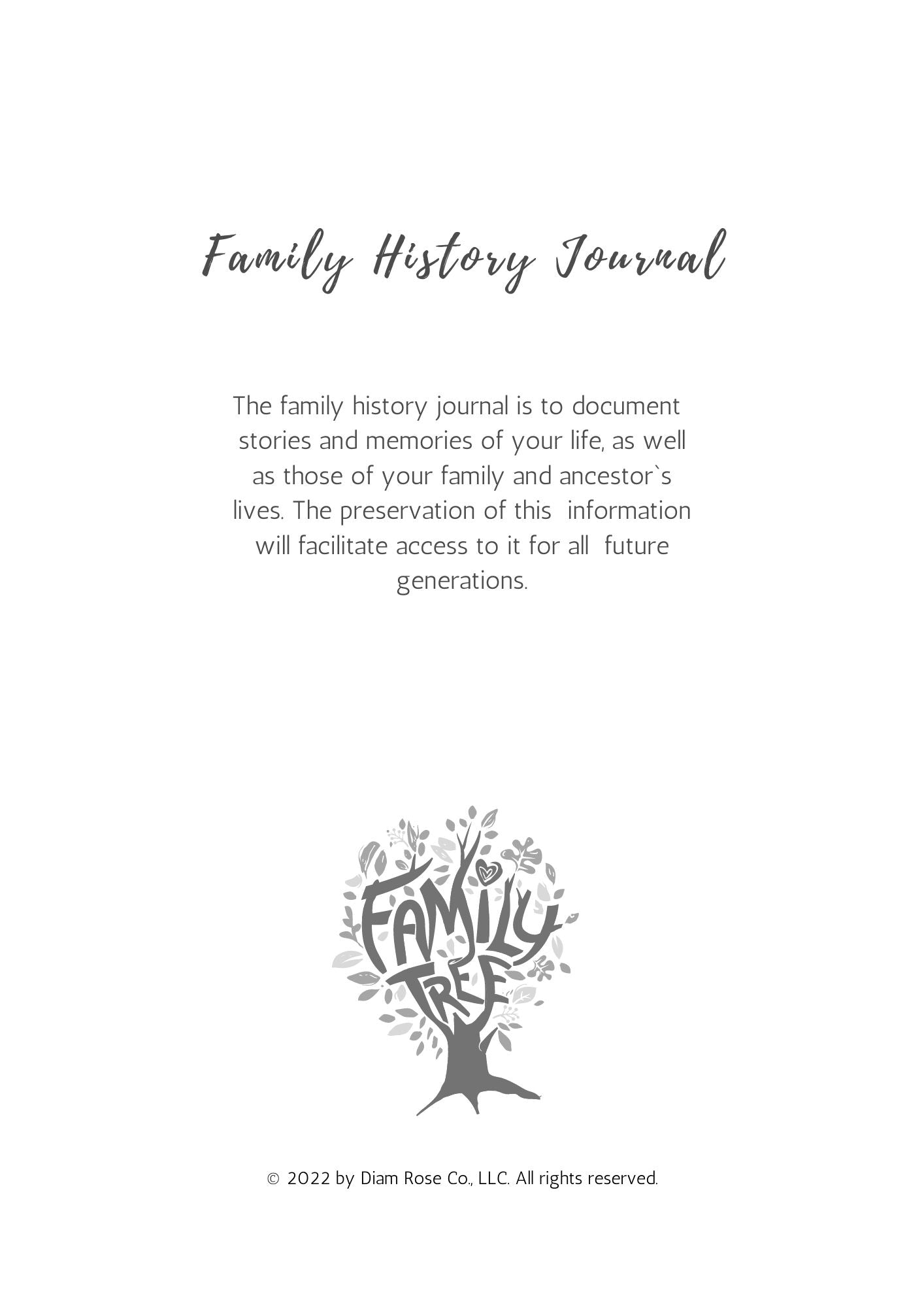 Family Story JOURNAL - 1st to 4th Geration (PRINTABLE)